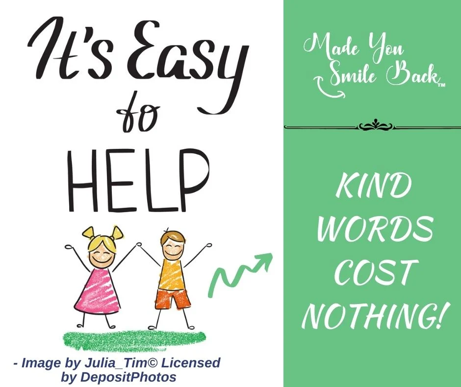Image showing children saying 'It's Easy to Helpp" - 40 Quotes About Kindness for Kids by Made You Smile Back